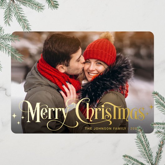 Sparkle Merry Kerstmis PHOTO Greeting Gold Folie Feestdagenkaart