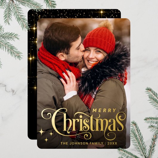 Sparkle Merry Kerstmis PHOTO Greeting Gold Folie Feestdagenkaart