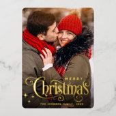 Sparkle Merry Kerstmis PHOTO Greeting Gold Folie Feestdagenkaart (Voorkant)