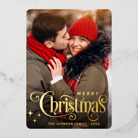 Sparkle Merry Kerstmis PHOTO Greeting Gold Folie Feestdagenkaart (Voorkant)