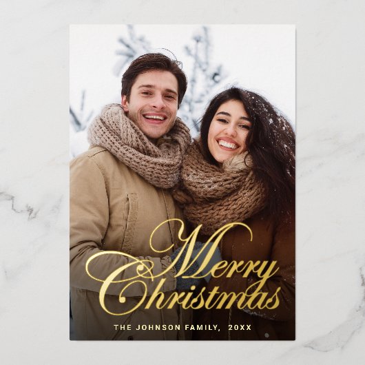 Sparkle Merry Kerstmis PHOTO Greeting Gold Folie Feestdagenkaart (Voorkant)