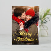 Sparkle Merry Kerstmis PHOTO Greeting Gold Folie Feestdagenkaart (Staand Voorkant)