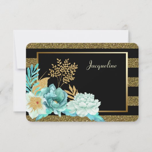 Sparkle Mint Gold Floral Bridesmaid Invitation Kaart (Voorkant)