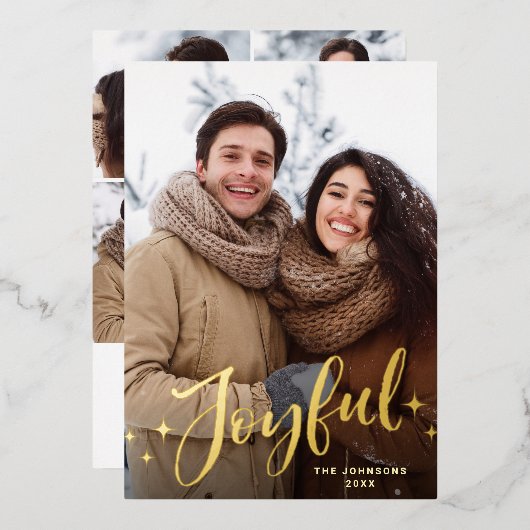 Sparkle Moderne Kerstmis 5 FOTO Greeting Gold Folie Feestdagenkaart (Voorkant / Achterkant)