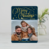 Sparkle Moderne Kerstmis PHOTO Greeting Gold Folie Feestdagenkaart (Staand Voorkant)