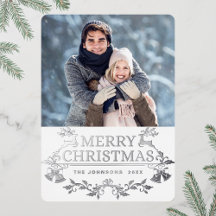 Sparkle Moderne Kerstmis PHOTO Greeting Silver