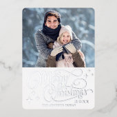 Sparkle Moderne Kerstmis PHOTO Silver Folie Feestdagenkaart (Voorkant)