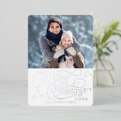 Sparkle Moderne Kerstmis PHOTO Silver Folie Feestdagenkaart (Staand Voorkant)