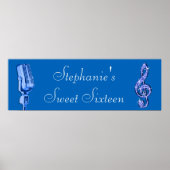 Sparkle Music Note en Retro Microphone Birthday Poster (Voorkant)