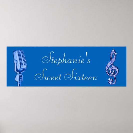 Sparkle Music Note en Retro Microphone Birthday Poster (Voorkant)