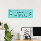 Sparkle Music Note en Retro Microphone Birthday Poster (Thuiskantoor)