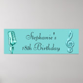 Sparkle Music Note en Retro Microphone Birthday Poster (Voorkant)