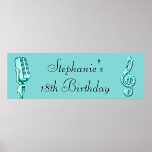 Sparkle Music Note en Retro Microphone Birthday Poster