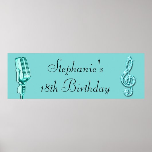 Sparkle Music Note en Retro Microphone Birthday Poster (Voorkant)