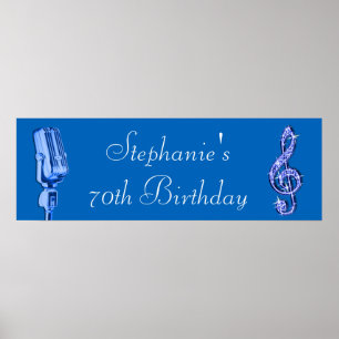 Sparkle Music Note en Retro Microphone Birthday Poster