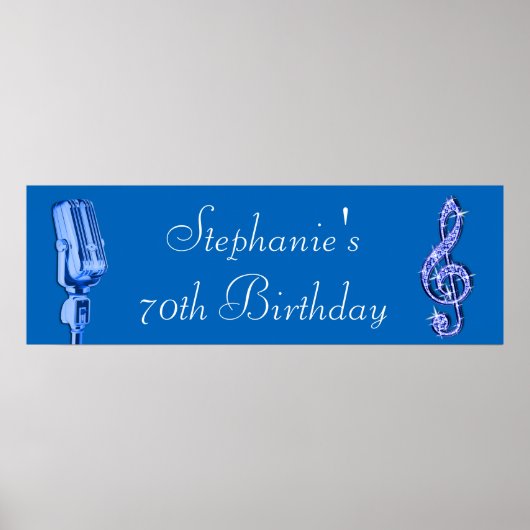 Sparkle Music Note en Retro Microphone Birthday Poster (Voorkant)