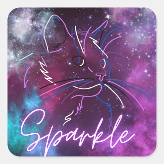 Sparkle-neon galaxy cat sticker (Voorkant)