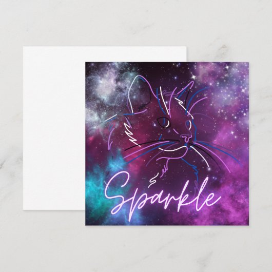 Sparkle-neon galaxy cat-uitnodiging kaart (Voorkant / Achterkant)