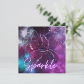 Sparkle-neon galaxy cat-uitnodiging kaart (Staand voorkant)