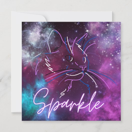 Sparkle-neon galaxy cat-uitnodiging kaart (Voorkant)