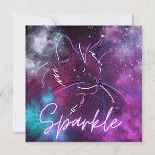 Sparkle-neon galaxy cat-uitnodiging kaart