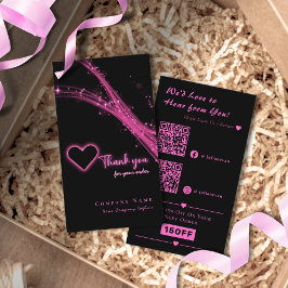 Sparkle Neon Pink Glitter Heart QR Code Dank u Visitekaartje