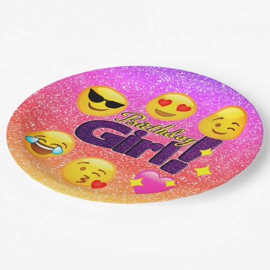 Sparkle Ombre Birthday Girl Emoji Paper Borden Papieren Bordje (Gekanteld)