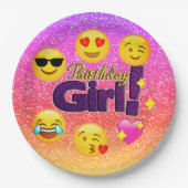 Sparkle Ombre Birthday Girl Emoji Paper Borden Papieren Bordje (Voorkant)