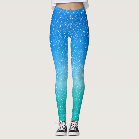 Sparkle Ombre Blauw en Groen glitter Leggings (Voorkant)