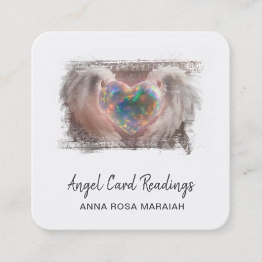 *~* Sparkle Opal Heart QR Angel Wings AP78 Gold Vierkante Visitekaartje (Voorkant)
