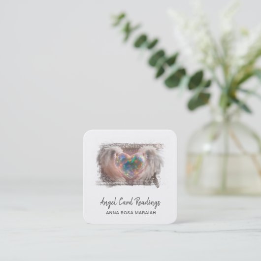 *~* Sparkle Opal Heart QR Angel Wings AP78 Gold Vierkante Visitekaartje (Staand voorkant)