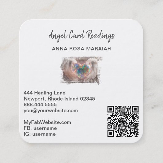 *~* Sparkle Opal Heart QR Angel Wings AP78 Gold Vierkante Visitekaartje (Achterkant)