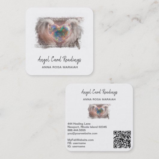 *~* Sparkle Opal Heart QR Angel Wings AP78 Gold Vierkante Visitekaartje (Voorkant / Achterkant)