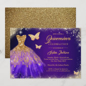 Sparkle Paars Gold Dress Butterfly Quinceanera Kaart (Voorkant / Achterkant)