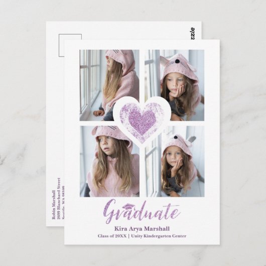 Sparkle Paars Heart Trendy All School Afstuderen Briefkaart (Voorkant / Achterkant)