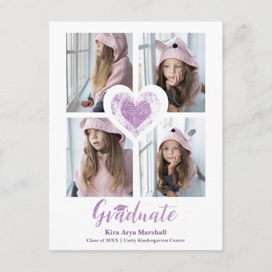 Sparkle Paars Heart Trendy All School Afstuderen Briefkaart (Voorkant)