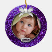 Sparkle Paars/Silver Bow Foto Keramisch Ornament (Voorkant)