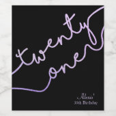 Sparkle, Paarse glitter 21e verjaardagsfeestje Wijn Etiket (Enkel label)