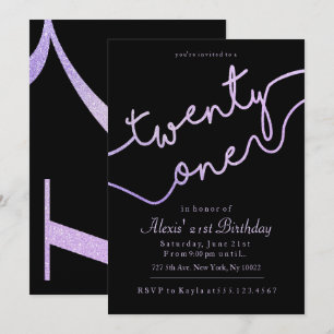 Sparkle, Paarse Glitter 21ste Verjaardag Uitnodigi Kaart