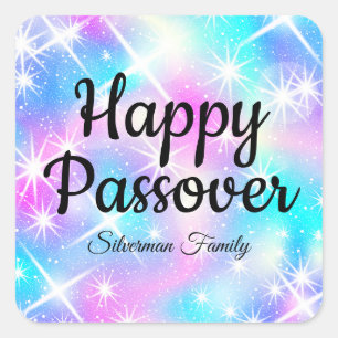 Sparkle Pastel Joodse Pesach Gelukkig Pascha Vierkante Sticker