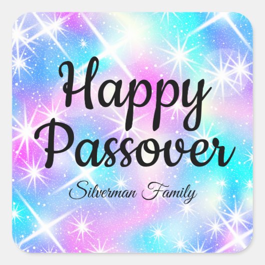 Sparkle Pastel Joodse Pesach Gelukkig Pascha Vierkante Sticker (Voorkant)