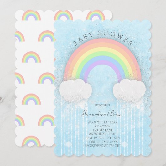 Sparkle Pastel Rainbow Baby shower Invitation Kaart (Voorkant / Achterkant)