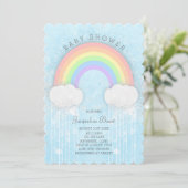 Sparkle Pastel Rainbow Baby shower Invitation Kaart (Staand voorkant)