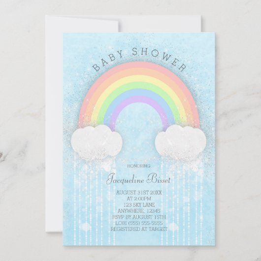 Sparkle Pastel Rainbow Baby shower Invitation Kaart (Voorkant)