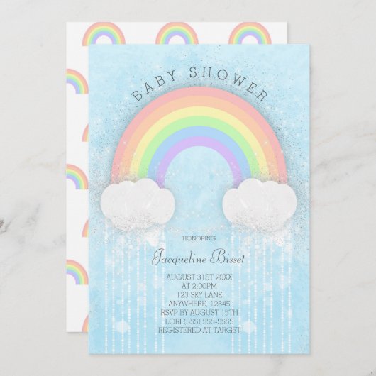 Sparkle Pastel Rainbow Baby shower Invitation Kaart (Voorkant / Achterkant)