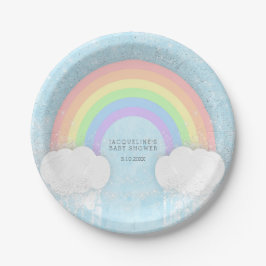 Sparkle Pastel Rainbow Baby shower Papieren Bordje
