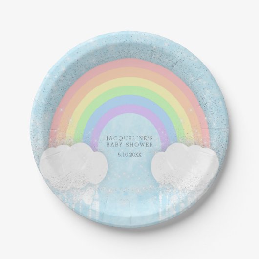 Sparkle Pastel Rainbow Baby shower Papieren Bordje (Voorkant)