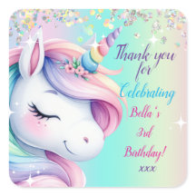 Sparkle Pastel Rainbow Unicorn Verjaardag Uitnodig