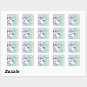 Sparkle Pastel Rainbow Unicorn Verjaardag Uitnodig Vierkante Sticker (Vel)
