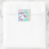 Sparkle Pastel Rainbow Unicorn Verjaardag Uitnodig Vierkante Sticker (Tas)